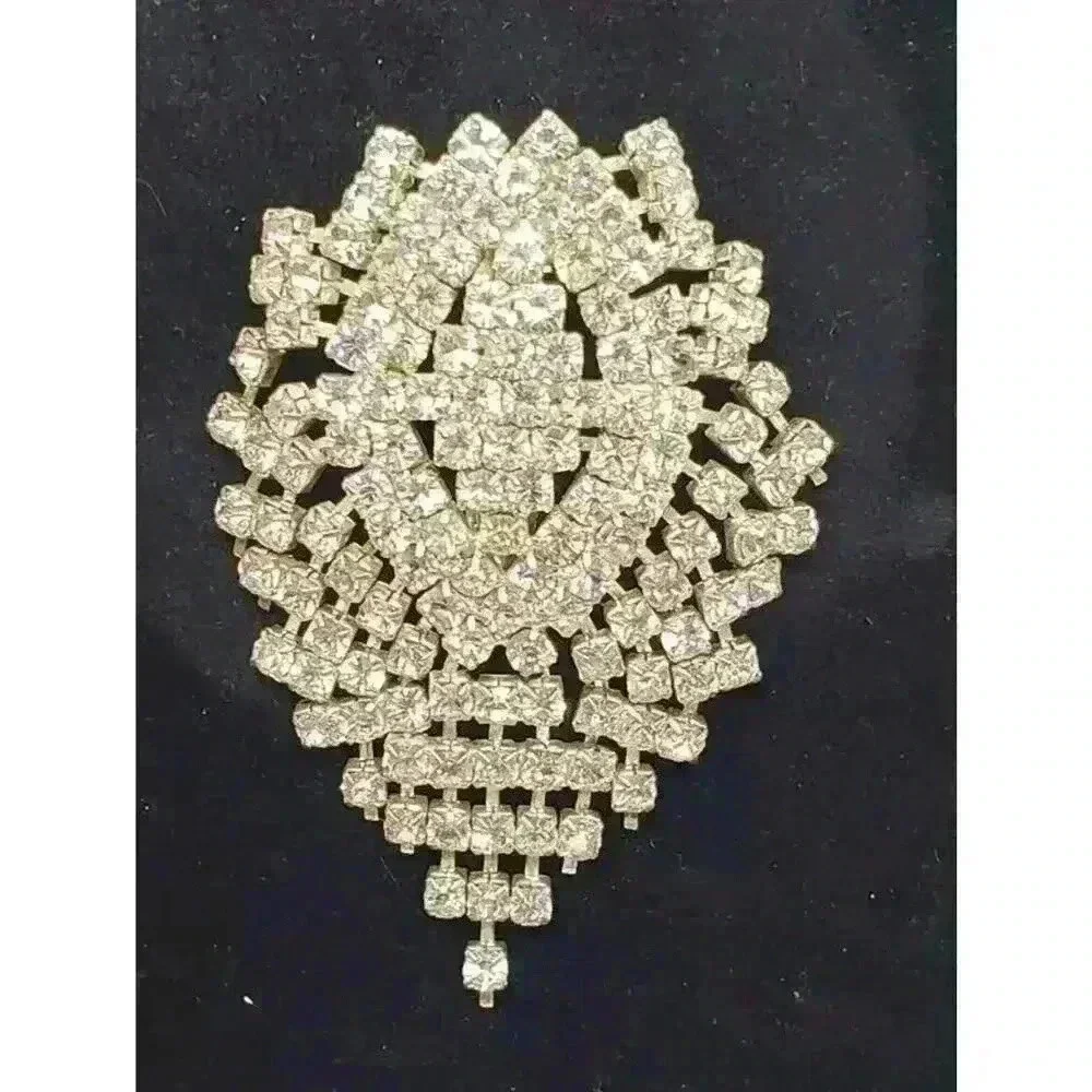Vintage Rhinestone Brooch Dangle Waterfall Art Deco 1940s Art Nouveau BRIDE GIFT